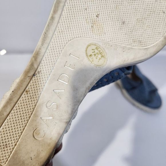 Casadei wedge slip on suede sandals  blue white size 8 - Picture 3 of 11